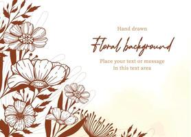 Engraved flower background with copy space, Rustic hand drawn style floral template vector