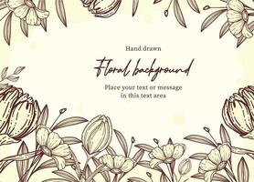 Retro linear engraved flower background with text vector