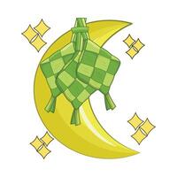 ilustración de ketupat y Luna vector