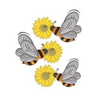 ilustración de abeja y flor vector