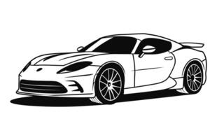 Sports Car Vector Silhouette outline, A Vintage Car black illustration