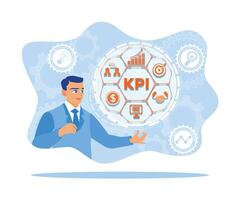 Businessman showing KPI success concept on virtual screen. KPI concept. flat vector modern illustration