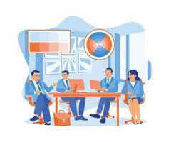 Business team meeting at the conference table. Exchange ideas to plan and develop new business projects. Teamwork meeting concept. Flat vector illustration.