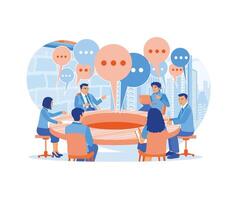 People are sitting and talking in the office. Brainstorming. Share various ideas for business development. Team communication. flat vector modern illustration