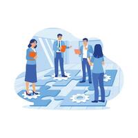 Boss and coworkers have a meeting in the office. Work together, discuss and create new business projects. Employee Making concept. vector