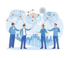 A group of young men communicate on the Internet. Communication mapping. Team communication. flat vector modern illustration