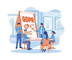 The female manager explains new data protection regulations in the office to the employees. General rules for data protection GDPR concept. flat vector modern illustration