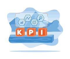 kpi icono en un de madera bloquear. medición el crecimiento o éxito de un negocio estrategia. kpi concepto. plano vector moderno ilustración