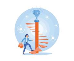 Female manager with briefcase climbing stairs. Achieve business targets. Success Business concept. flat vector modern illustration