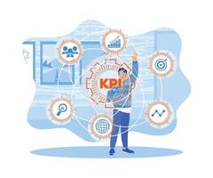 Young men using business, technology, internet and network concepts. Smart KPI concept.3630. vector