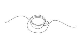 Cup continuous line art. Coffee or tea cup one line drawing. Hot drink with steam vector