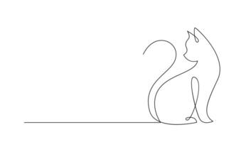 Continuous line drawing of cat on white background. vector