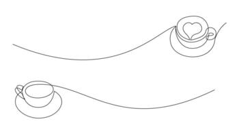 Cup continuous line art. Coffee or tea cup one line drawing. Hot drink with steam vector