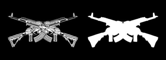 black and white vector illustration of an AK 47 rifle