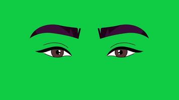 Cartoon eyes blinking 2d animation motion graphic on green screen background video