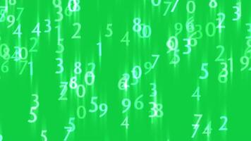 casuale digitale numero cifre, binario codice, matematico calcolo animazione copertura effetto su verde schermo sfondo video