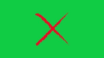vermelho Cruz sinal, Cruz marca carimbo animação com mexe efeito em verde tela fundo video