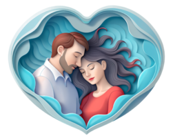 AI generated beautiful Young couple , dreaming of their future, heart background, paper art style. png