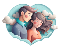 AI generated beautiful Young couple , dreaming of their future, heart background, paper art style. png