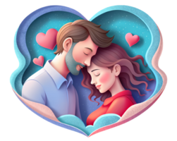 AI generated beautiful Young couple , dreaming of their future, heart background, paper art style. png