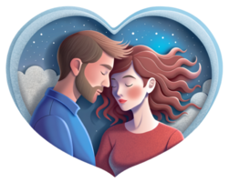 AI generated beautiful Young couple , dreaming of their future, heart background, paper art style. png