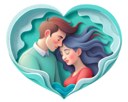 AI generated beautiful Young couple , dreaming of their future, heart background, paper art style. png