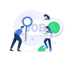 Job vacancy concept,Employees using magnifying glass searching a job on the search bar,Employees looking for job vector