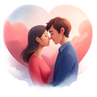 AI generated beautiful Young couple , dreaming of their future, heart background, paper art style. png