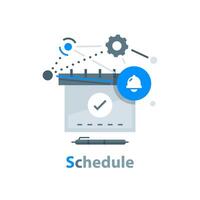 calendario, concepto de gestión del tiempo, planificación, uso eficiente del tiempo de trabajo para la implementación del plan de negocios, ilustración de vector de icono de diseño plano