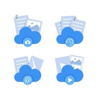 Cloud storage icon. Digital file organization service or app with data transfering vector