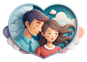 AI generated beautiful Young couple , dreaming of their future, heart background, paper art style. png