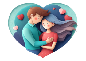 AI generated beautiful Young couple , dreaming of their future, heart background, paper art style. png