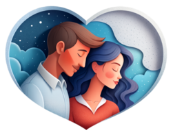 AI generated beautiful Young couple , dreaming of their future, heart background, paper art style. png