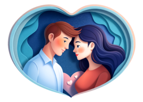 AI generated beautiful Young couple , dreaming of their future, heart background, paper art style. png