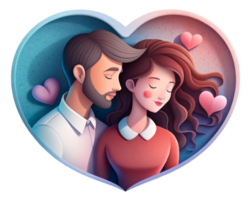 AI generated beautiful Young couple , dreaming of their future, heart background, paper art style. png