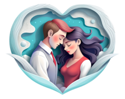 AI generated beautiful Young couple , dreaming of their future, heart background, paper art style. png