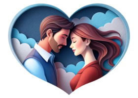 AI generated beautiful Young couple , dreaming of their future, heart background, paper art style. png