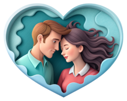 AI generated beautiful Young couple , dreaming of their future, heart background, paper art style. png