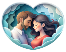 AI generated beautiful Young couple , dreaming of their future, heart background, paper art style. png