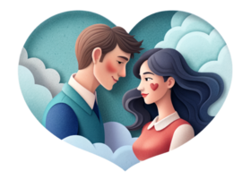 AI generated beautiful Young couple , dreaming of their future, heart background, paper art style. png