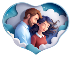 AI generated beautiful Young couple , dreaming of their future, heart background, paper art style. png