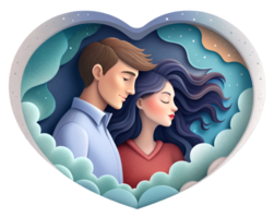 AI generated beautiful Young couple , dreaming of their future, heart background, paper art style. png