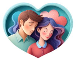 AI generated beautiful Young couple , dreaming of their future, heart background, paper art style. png