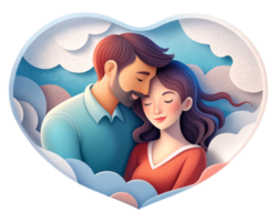 AI generated beautiful Young couple , dreaming of their future, heart background, paper art style. png