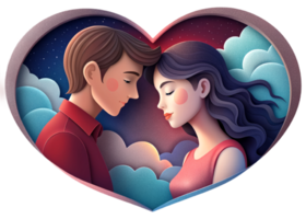 AI generated beautiful Young couple , dreaming of their future, heart background, paper art style. png