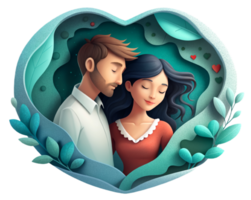 AI generated beautiful Young couple , dreaming of their future, heart background, paper art style. png