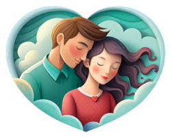 AI generated beautiful Young couple , dreaming of their future, heart background, paper art style. png