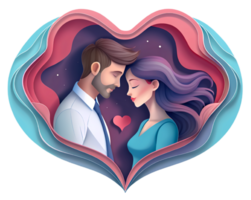 AI generated beautiful Young couple , dreaming of their future, heart background, paper art style. png