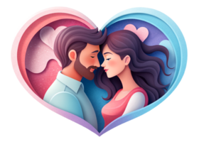 AI generated beautiful Young couple , dreaming of their future, heart background, paper art style. png