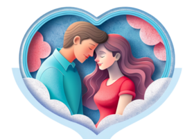 AI generated beautiful Young couple , dreaming of their future, heart background, paper art style. png